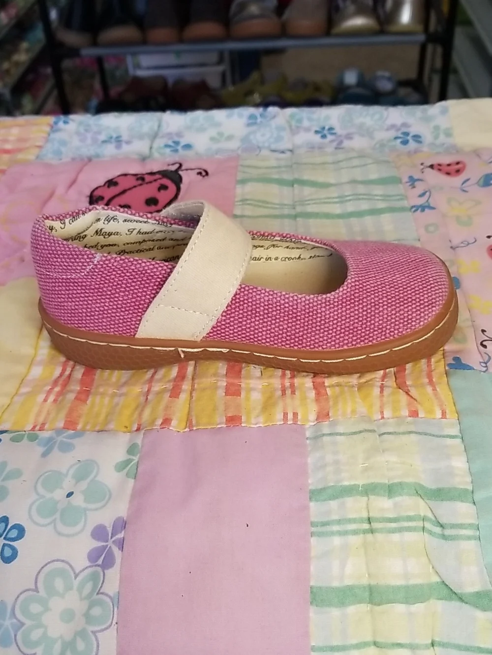 Livie & Luca Pink Canvas Mary Jane Shoes with Beige Strap Size 8 Carta II